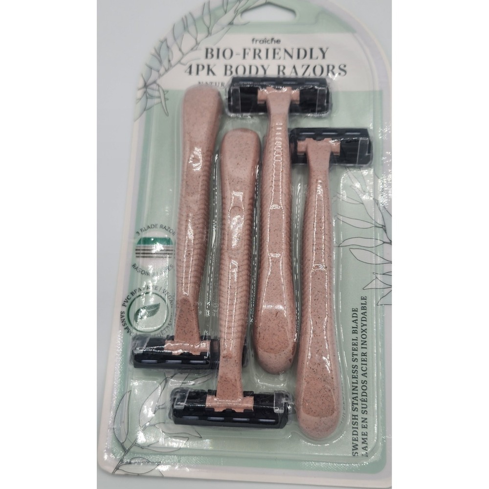 Fraiche Bio-Friendly 4PK Body Razors Wheat Straw Handles Swedish Steel Blades